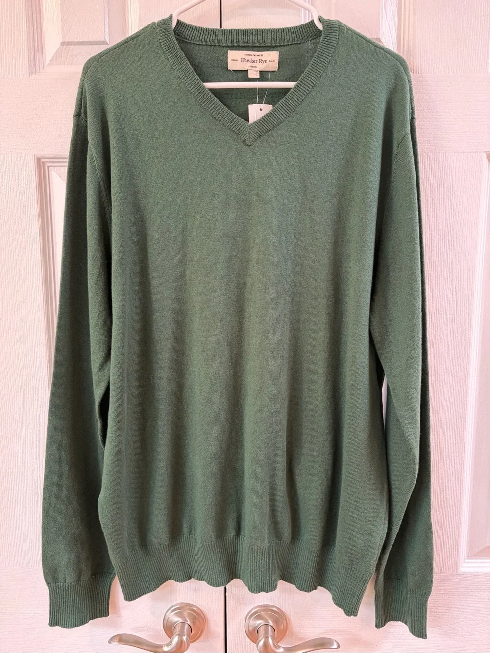 Hawker Rye Hunter Green V-Neck Cotton/ Cashmere Blend Sweater Size XL